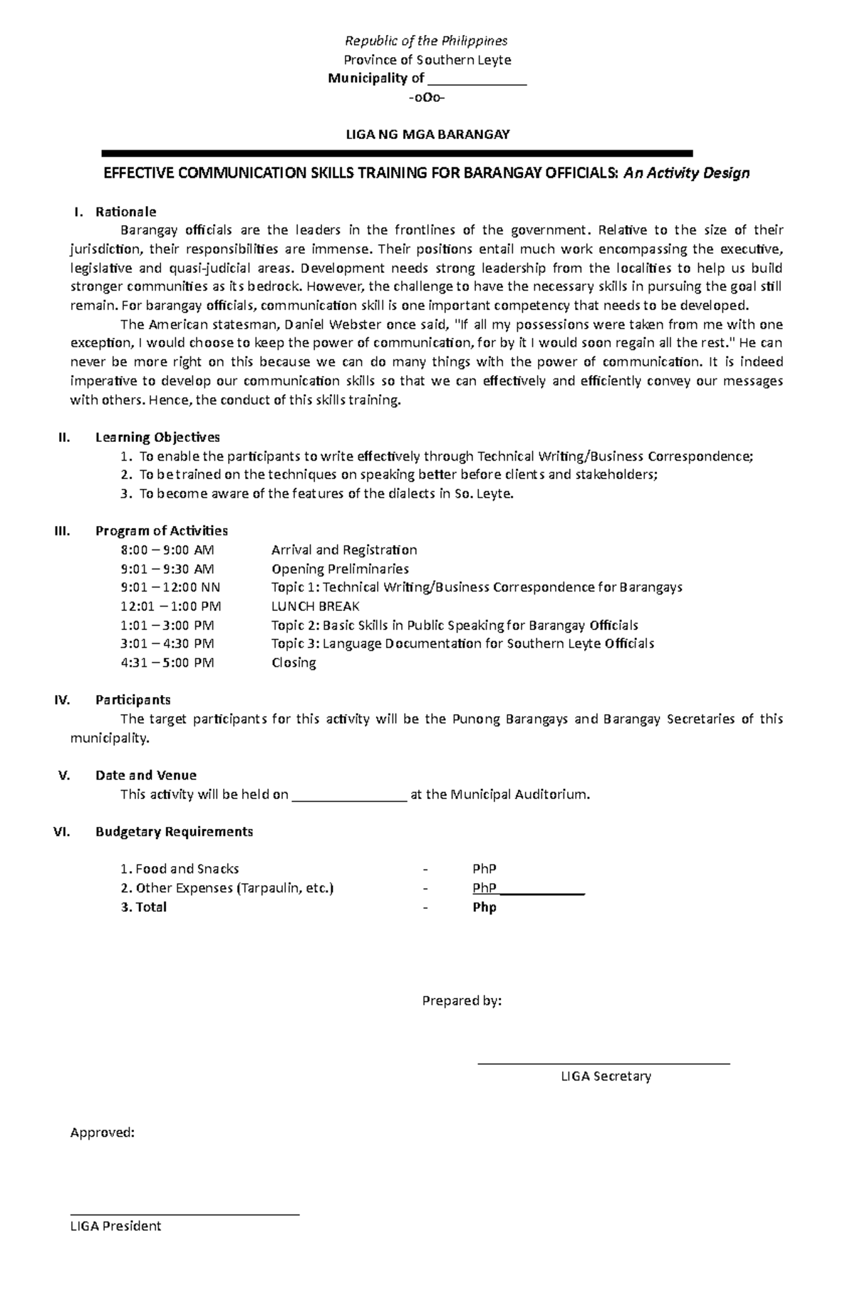 Training Design-Communication Training - Republic of the Philippines ...