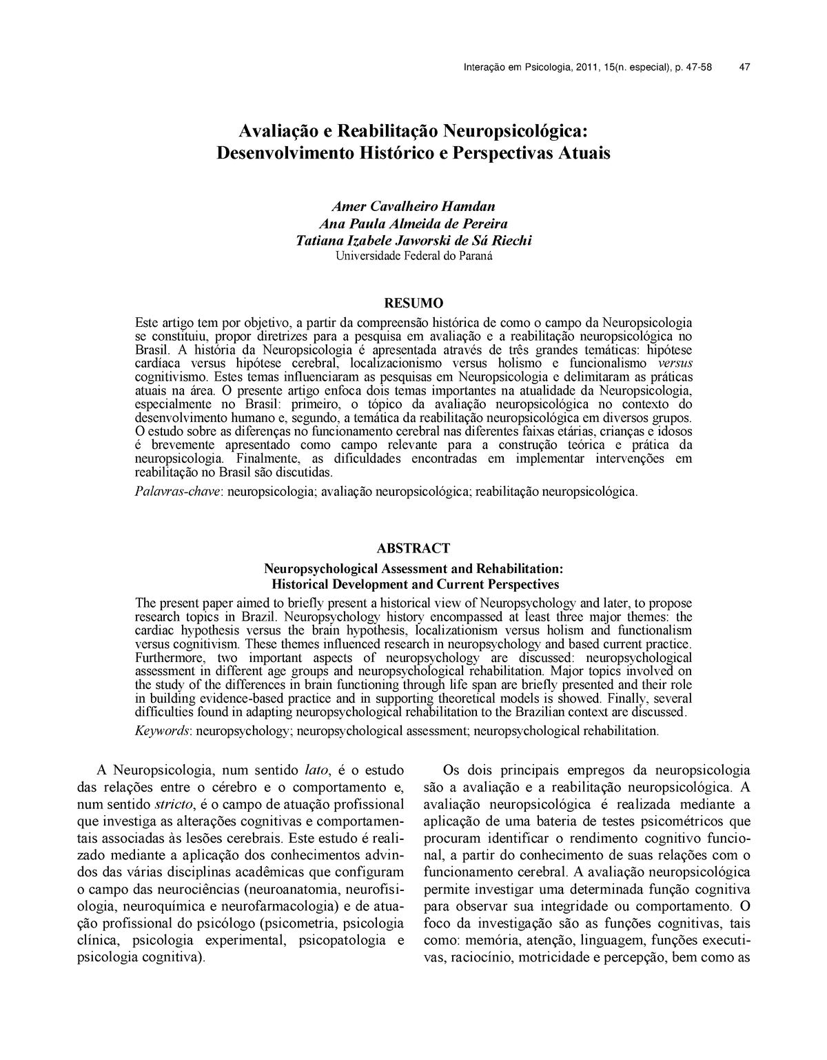 14. Avaliação E Reabilitação Neuropsicológica. Desenvolvimento ...