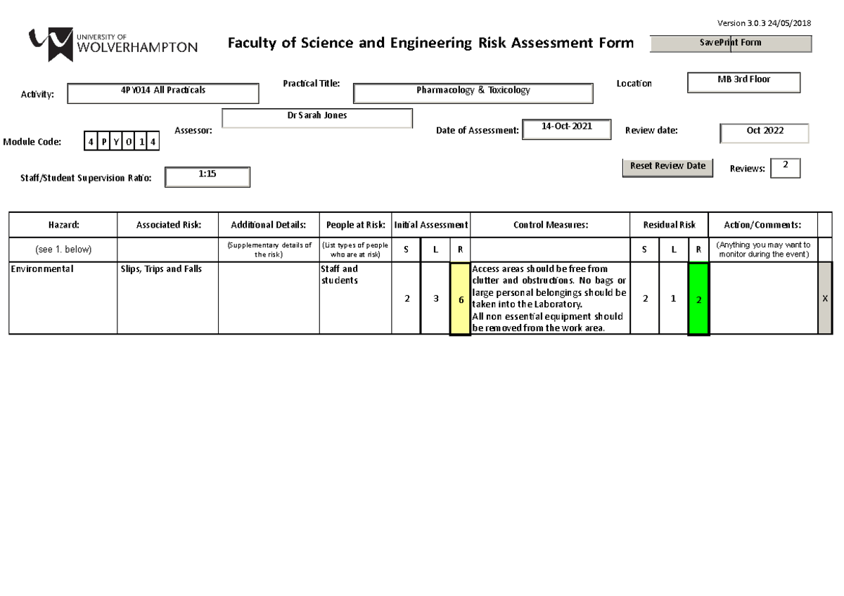 4PY014 Risk Assessment - SavePrint Form 4PY014 All Practicals Dr Sarah ...