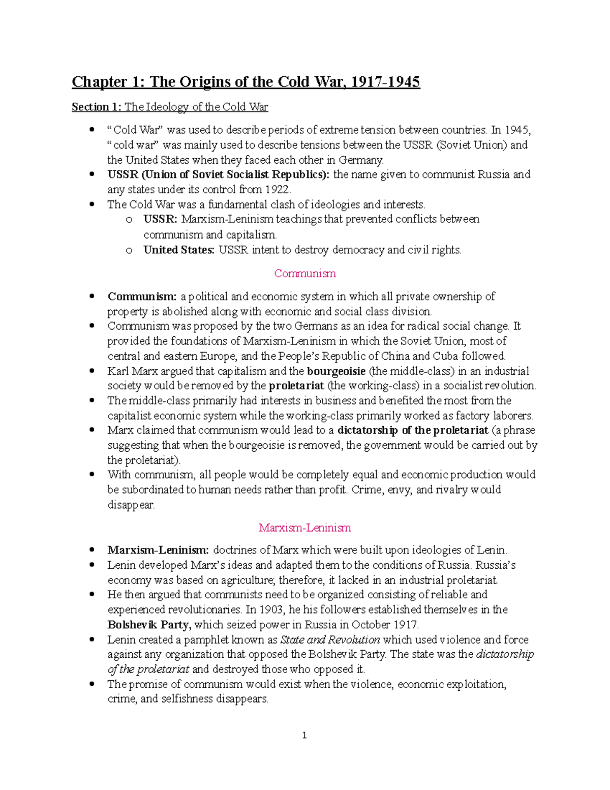 Chapter 1 Cold War Notes- IB History - Chapter 1: The Origins Of The ...