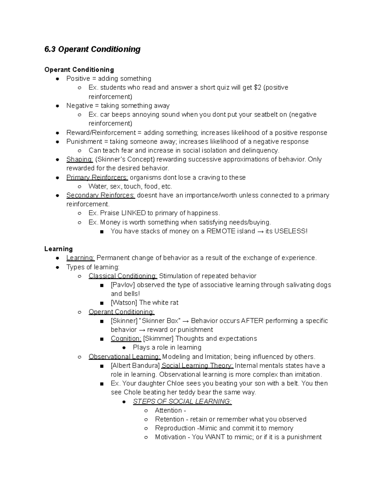 Chapter 6 Psy 1010 Class Notes 6 Operant Conditioning Operant Chapter 6 Psy 1010 Class Notes 6 Operant Conditioning Operant