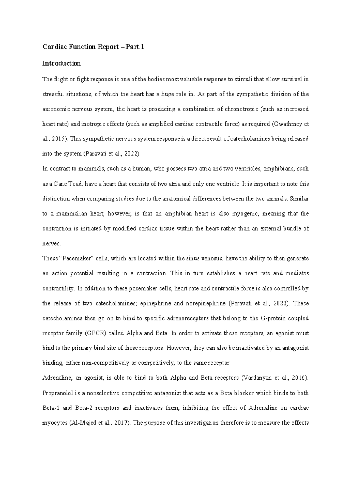 Cardiac Function Report 1 - As part of the sympathetic division of the ...