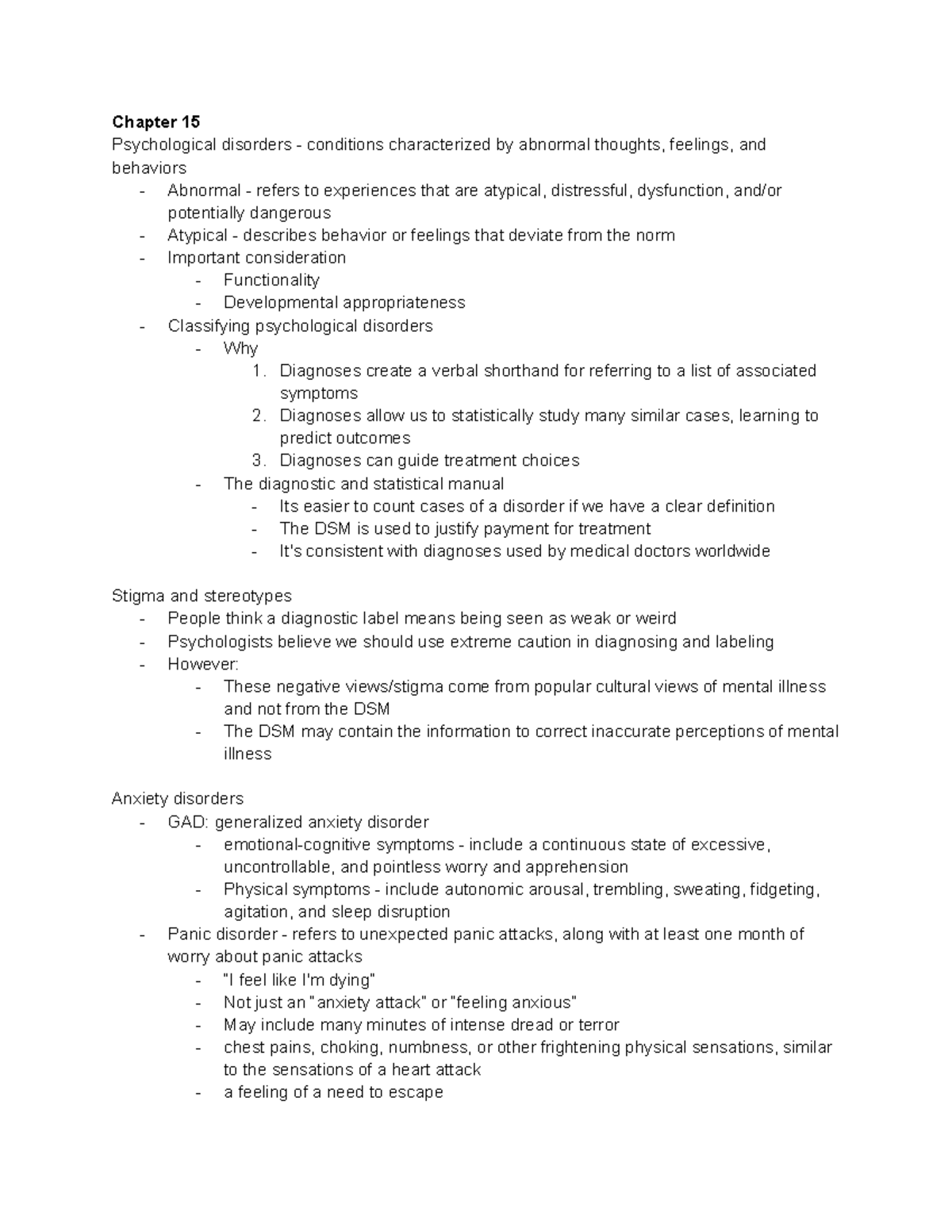 Psych Exam 2 Study Guide - Chapter 15 Psychological Disorders ...