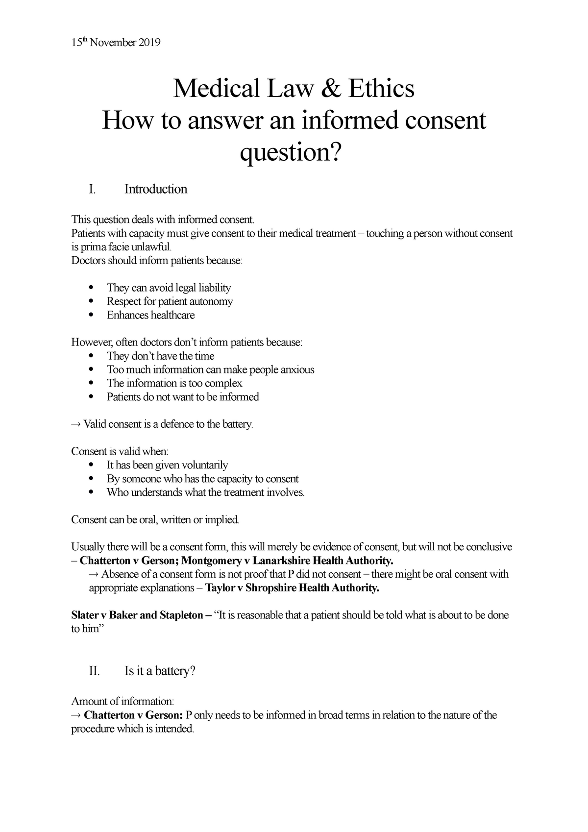 Medical Law & Ethics How to answer an informed consent question