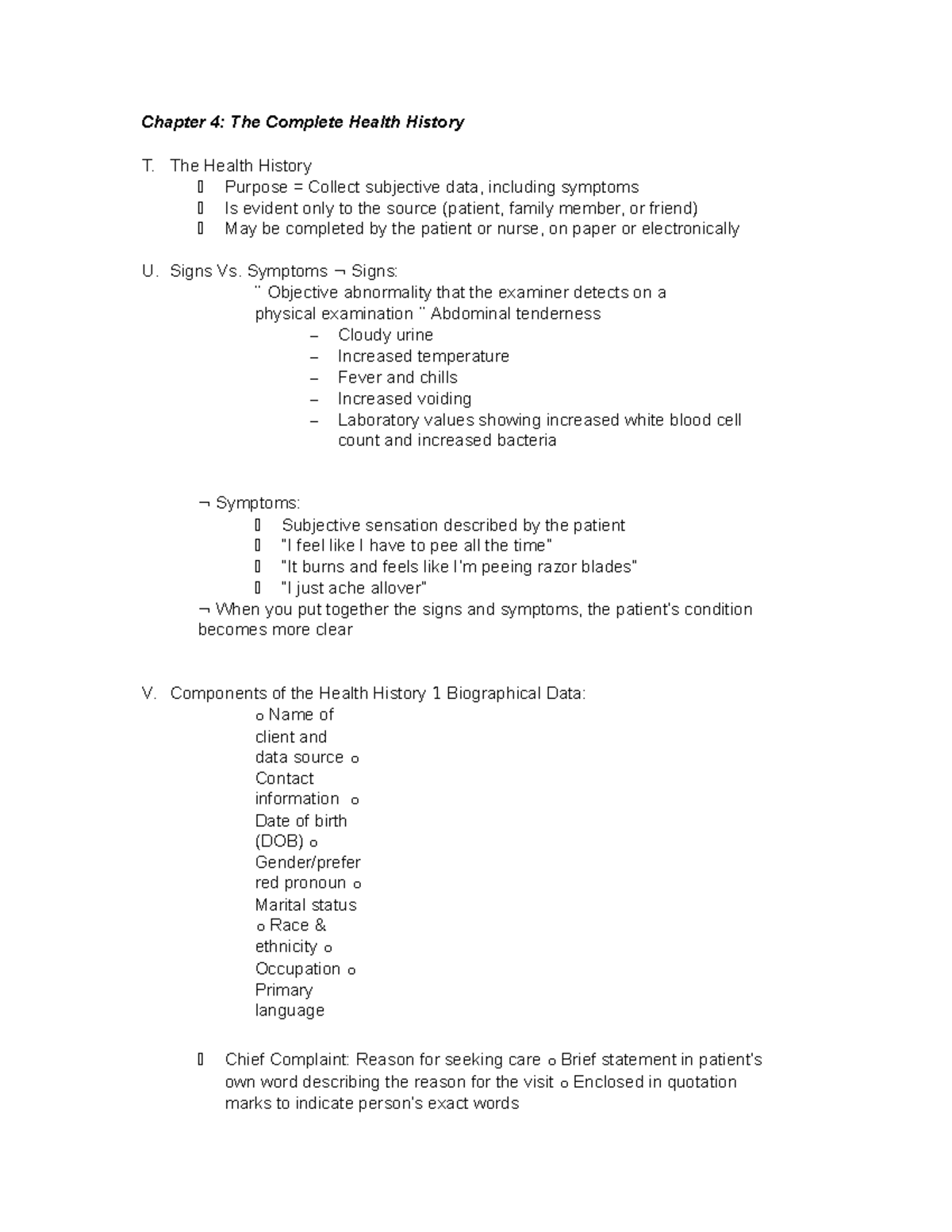 Chapter 4 - Exam 1 Notes - Chapter 4: The Complete Health History T ...