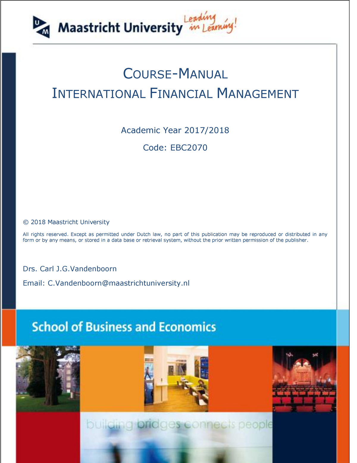 Course Manual EBC2070 IFM COURSEMANUAL INTERNATIONAL FINANCIAL