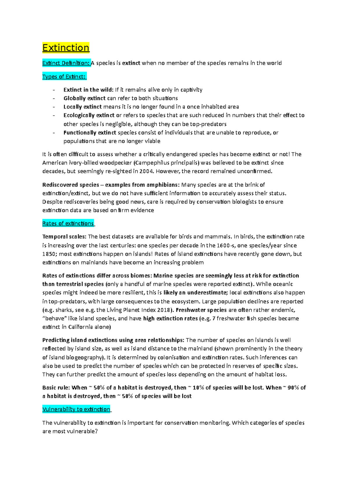 Revision Topics - Extinction Exinct Deiniion: A species is exinct when ...