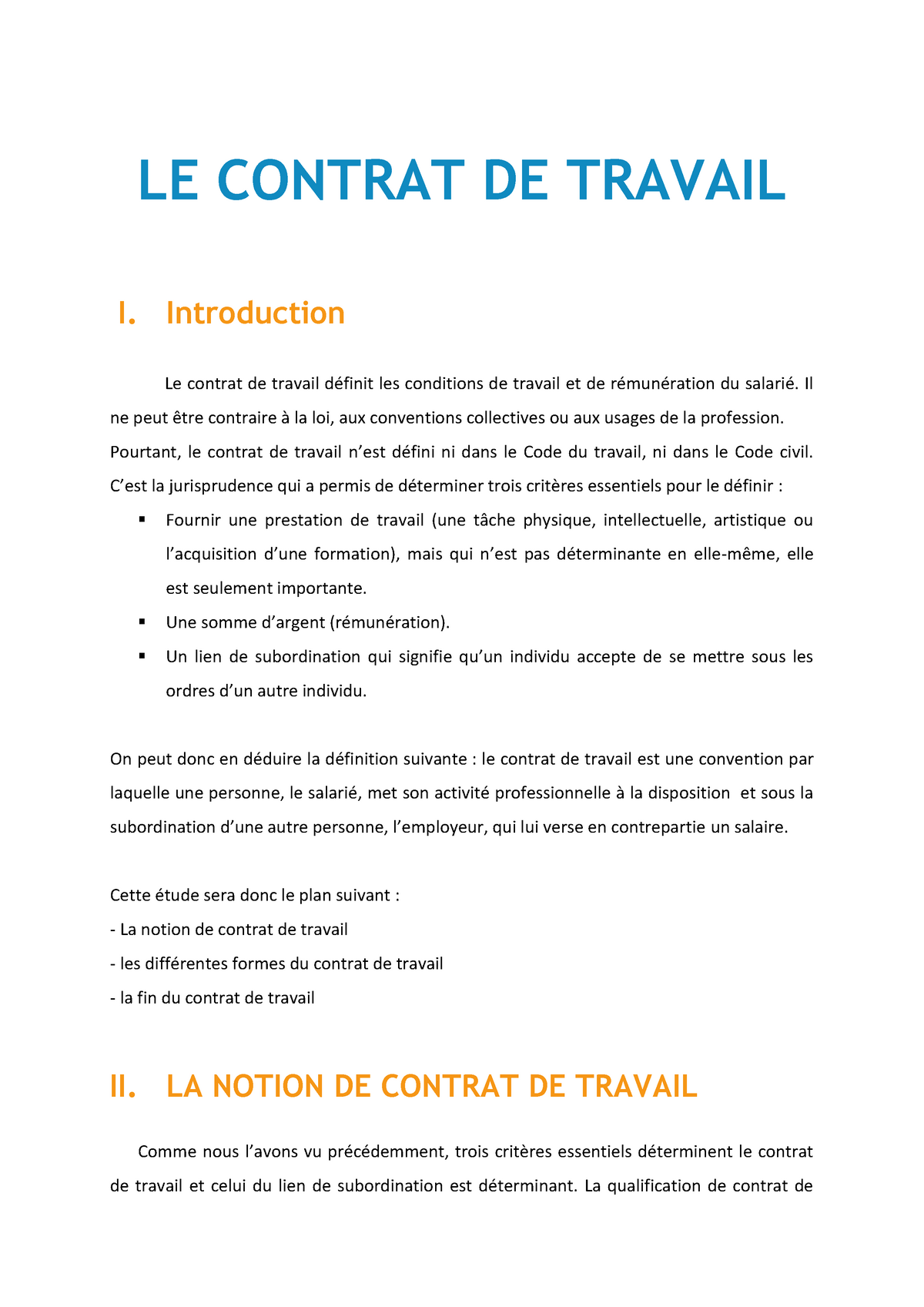 dissertation sur le contrat de travail