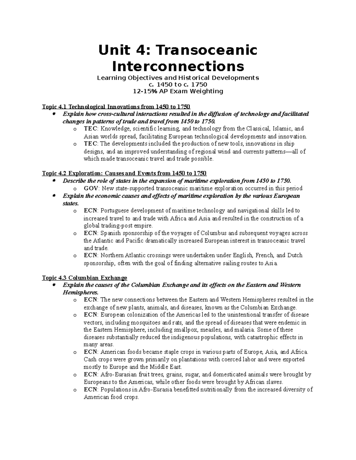 Overview Key Concepts Unit IV- 2019 - Unit 4: Transoceanic ...