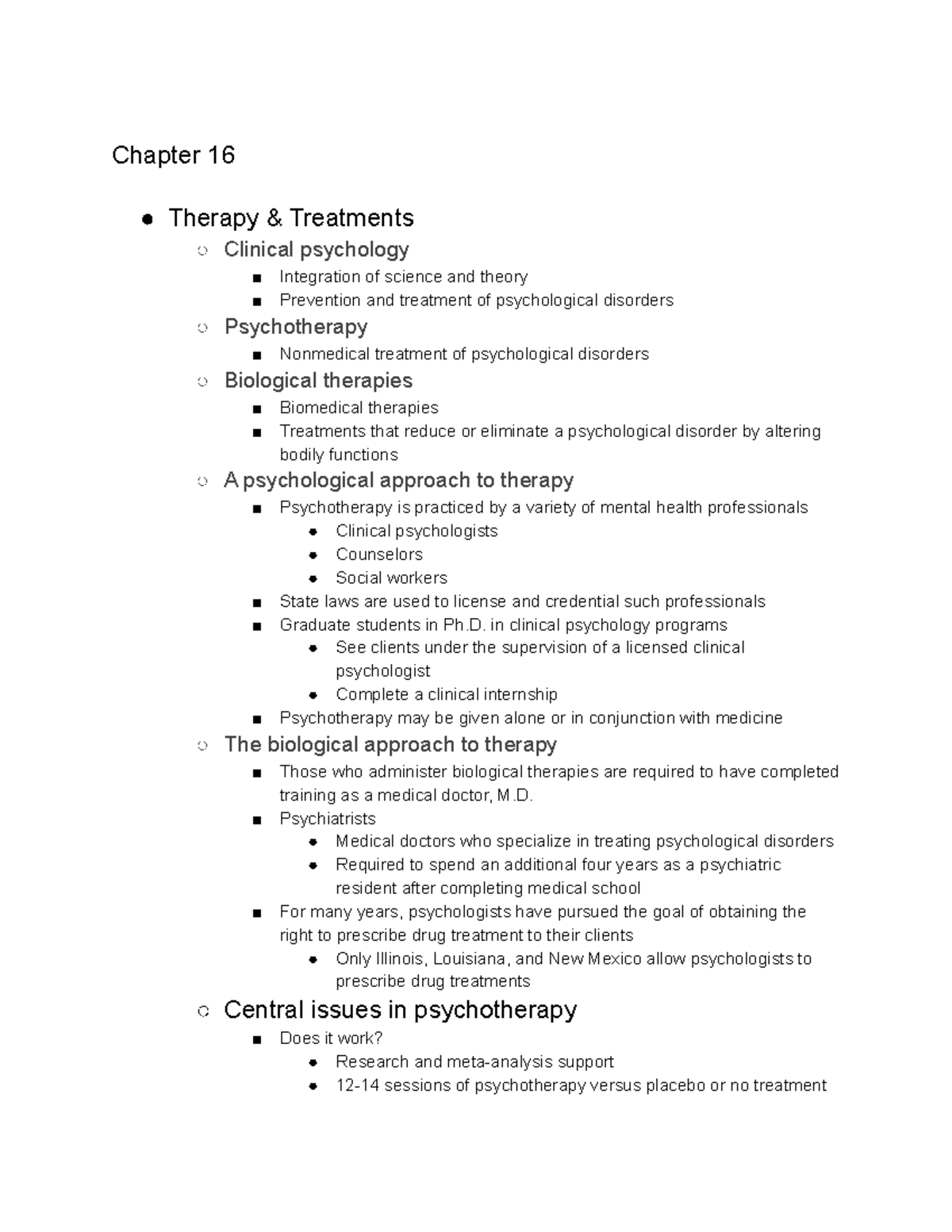 Psych Chap. 16 - Chapter 16 Therapy & Treatments Clinical Psychology ...