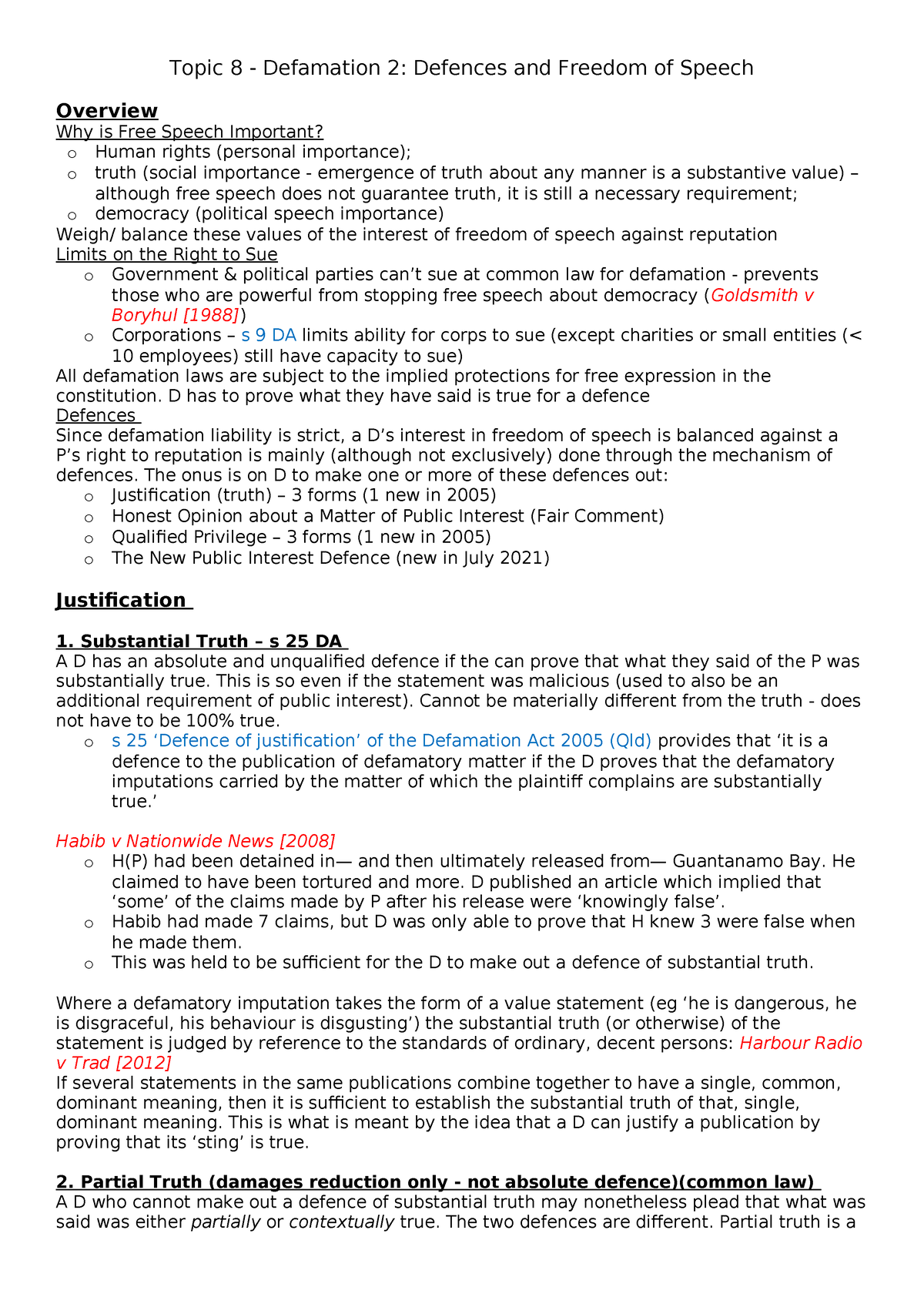 LAWS2703 Torts II Topic 8 - Defamation 2 Lecture Notes - Topic 8 ...