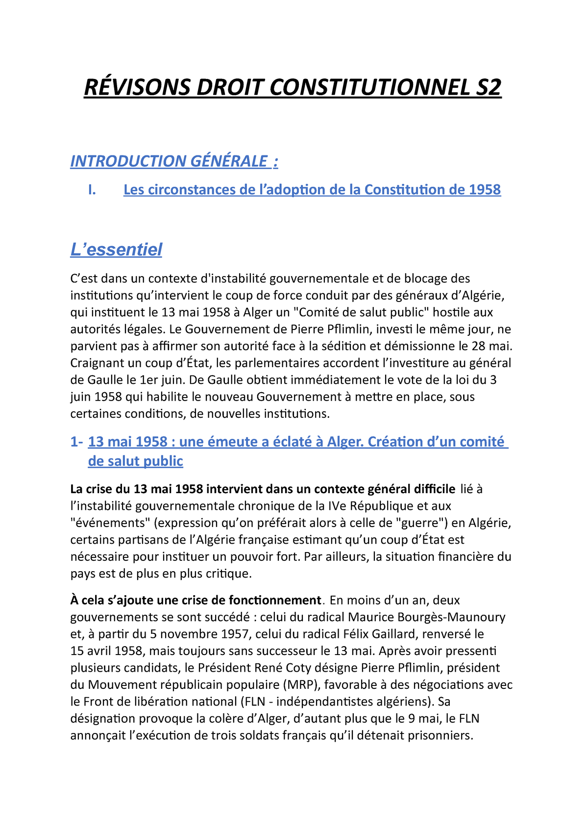 Révision Droit Constitutionnel Ve République L1 - RÉVISONS DROIT ...