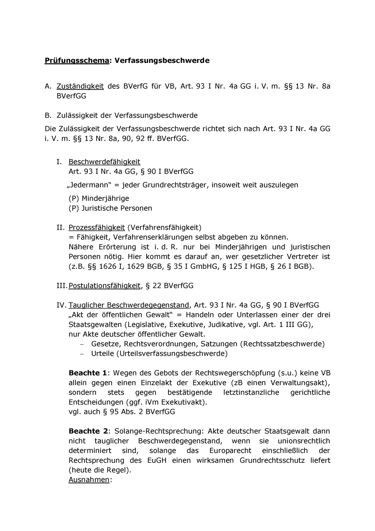 Schema: Zulässigkeit Einer Verfassungsbeschwerde - Prüfungsschema ...