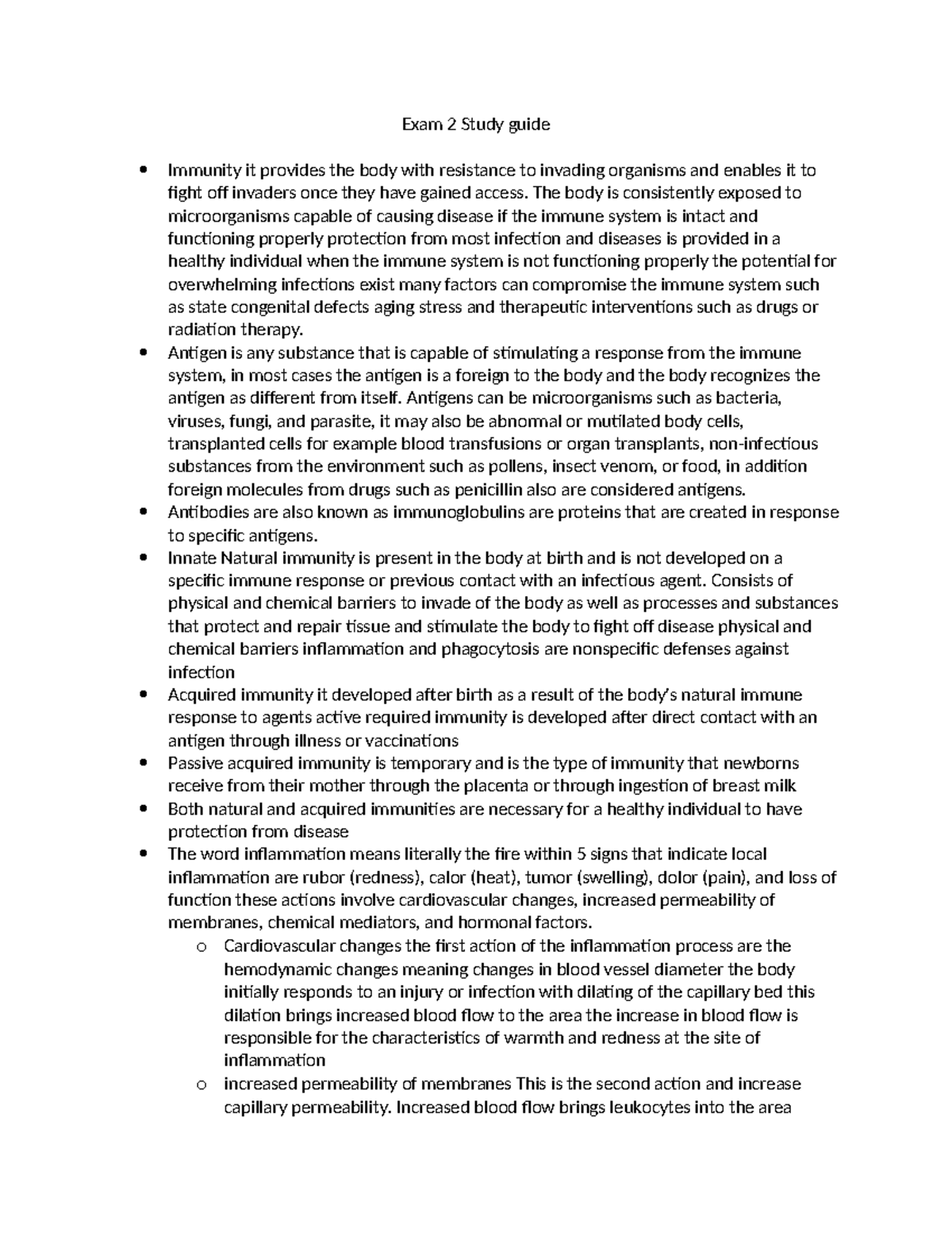 Exam 2 Study guide - notes - Exam 2 Study guide Immunity it provides ...