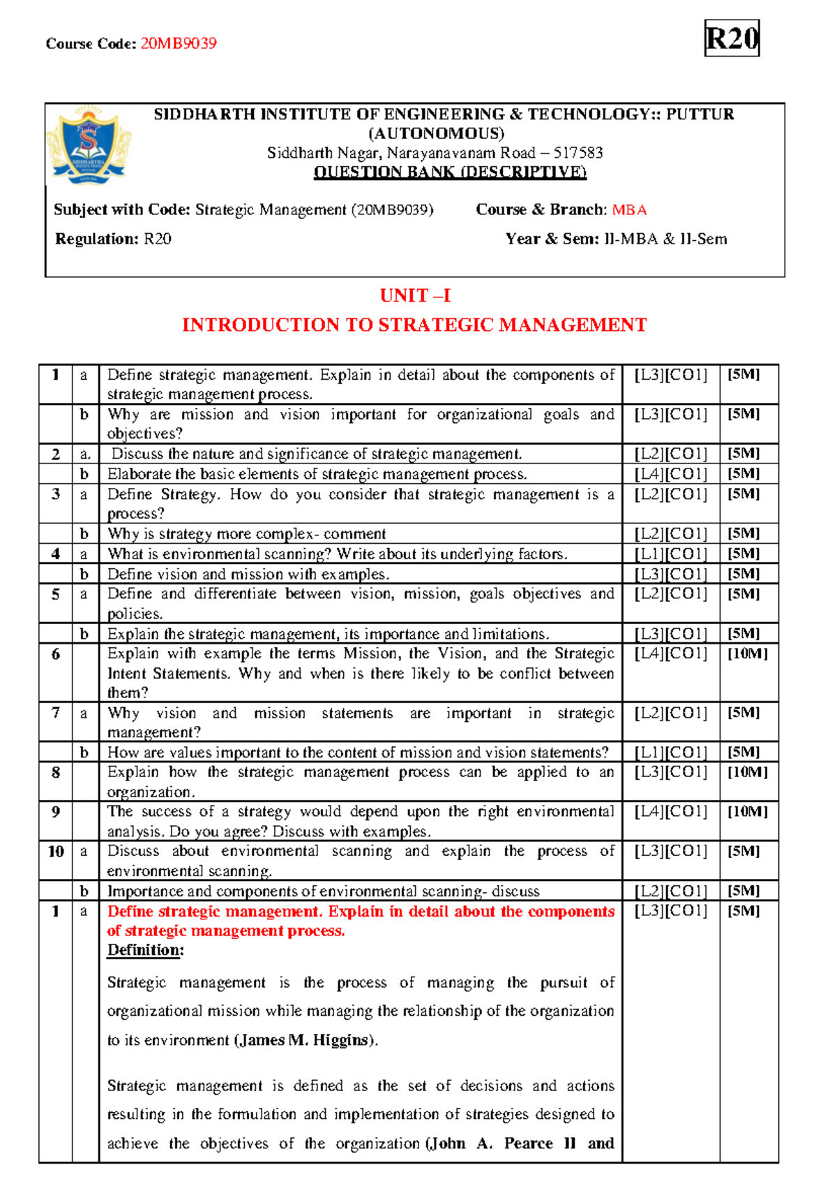 MBA SM Question BANK With Answer - SIDDHARTH INSTITUTE OF ENGINEERING ...