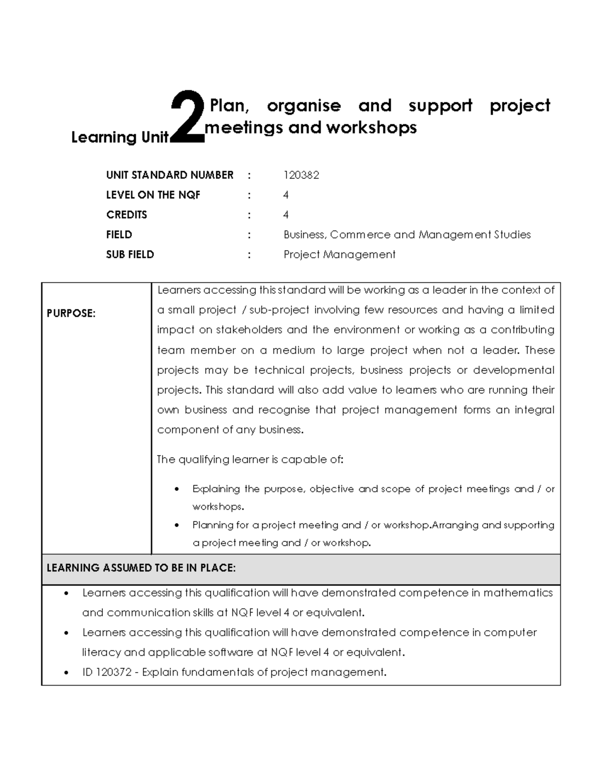 Plan, organise and support project meetings and workshops - Learning ...