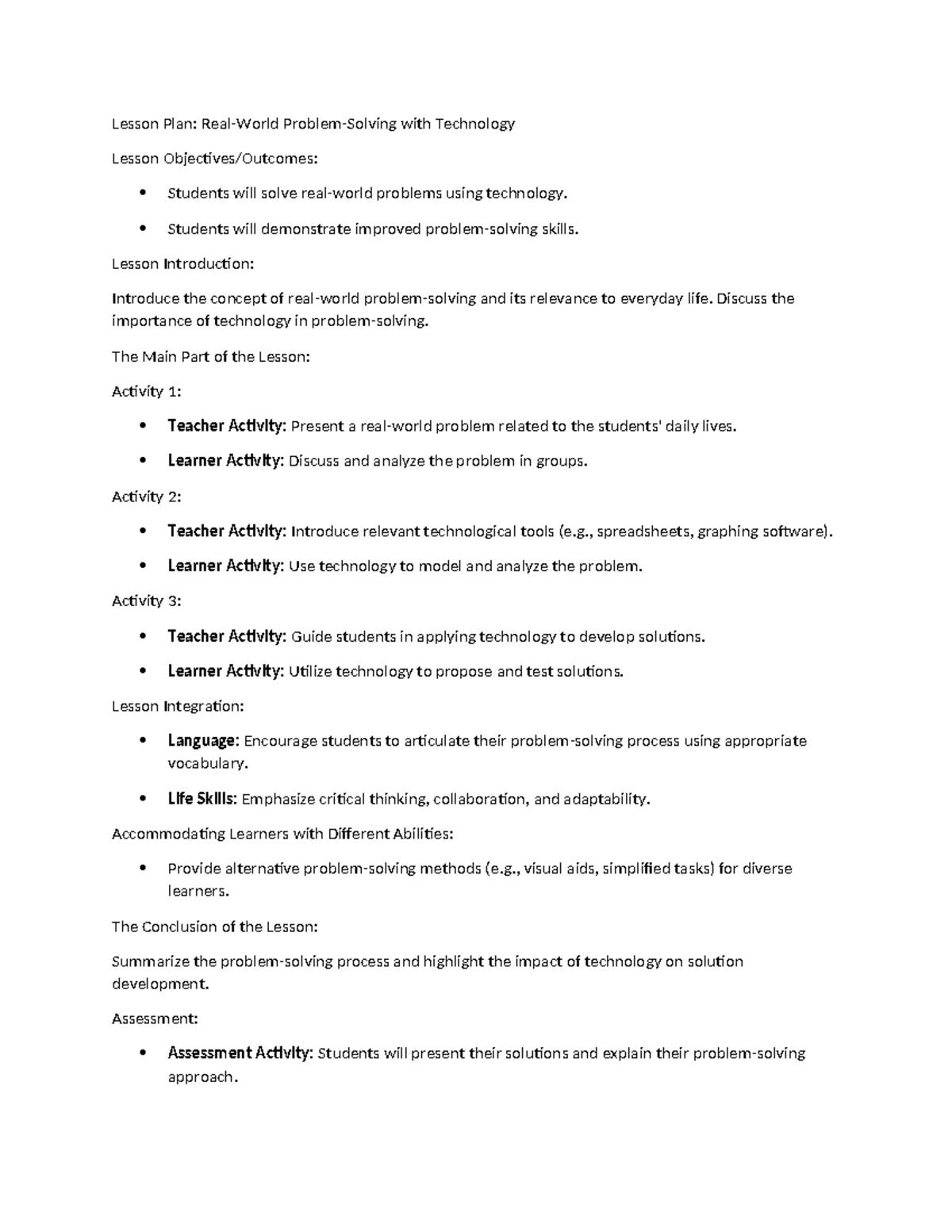 Gr2 lesson 5 - assignments - Lesson Plan: Real-World Problem-Solving ...
