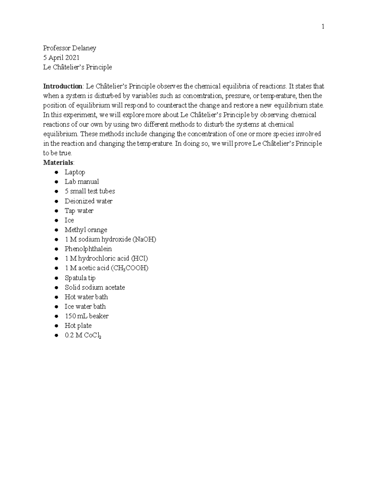 CHEM 10606 LAB 10 Lab report Professor Delaney 5 April 2021 Le