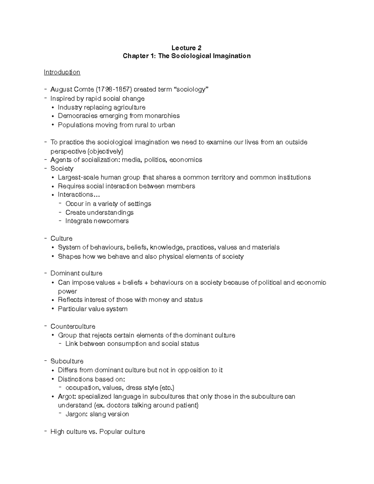 Lecture 2 - Lecture 2 Chapter 1: The Sociological Imagination ...