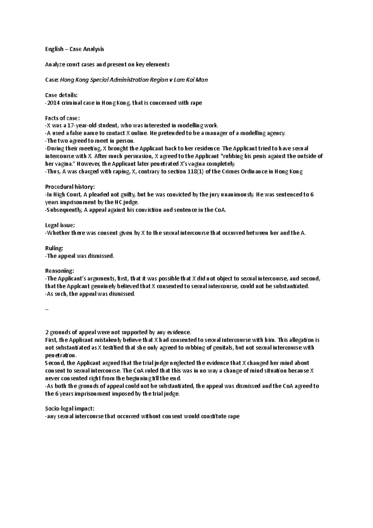 English Case Analysis - English – Case Analysis Analyze Court Cases And ...