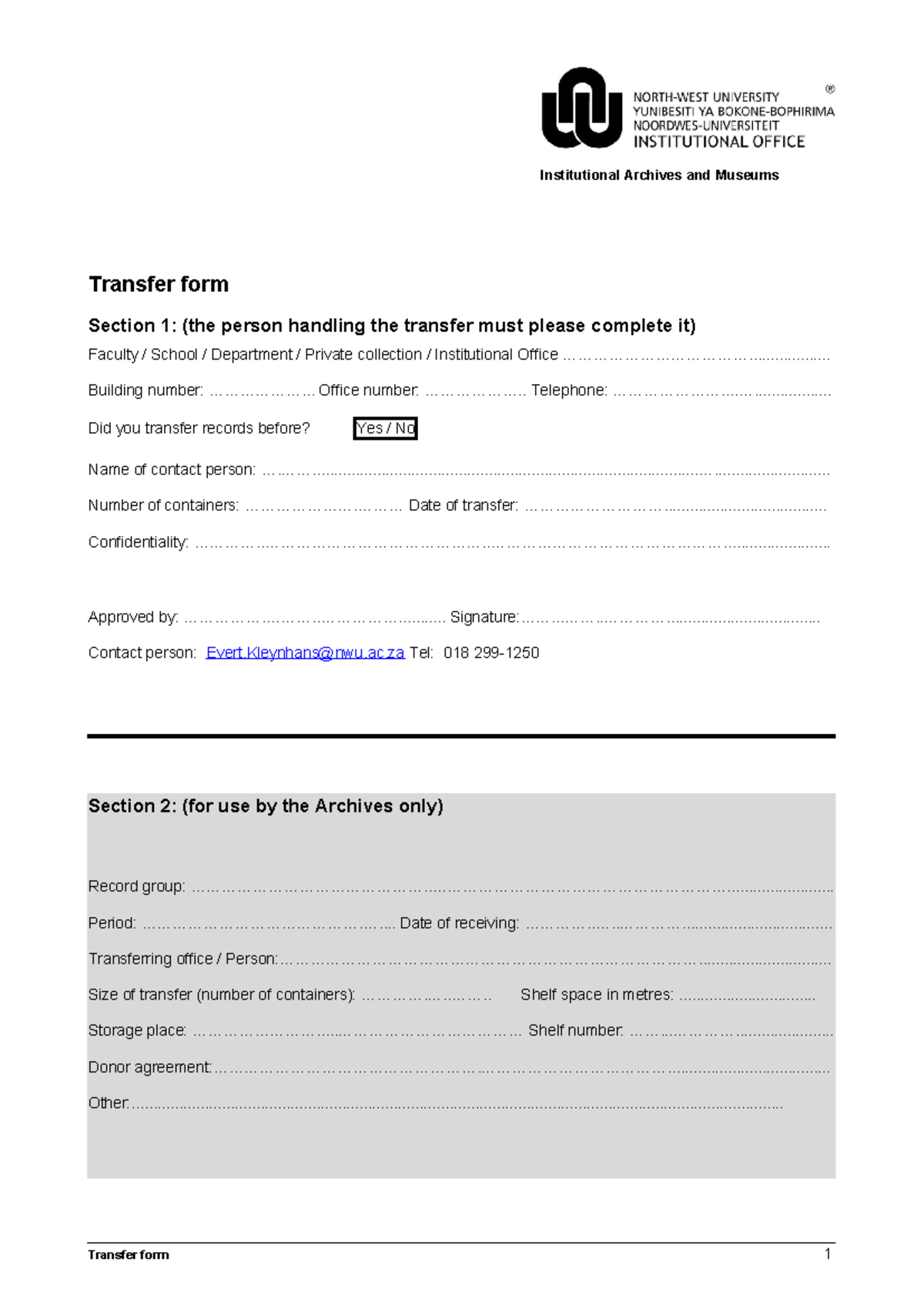 Tansfer form-1 - Gjknj - Transfer form Section 1: (the person handling ...
