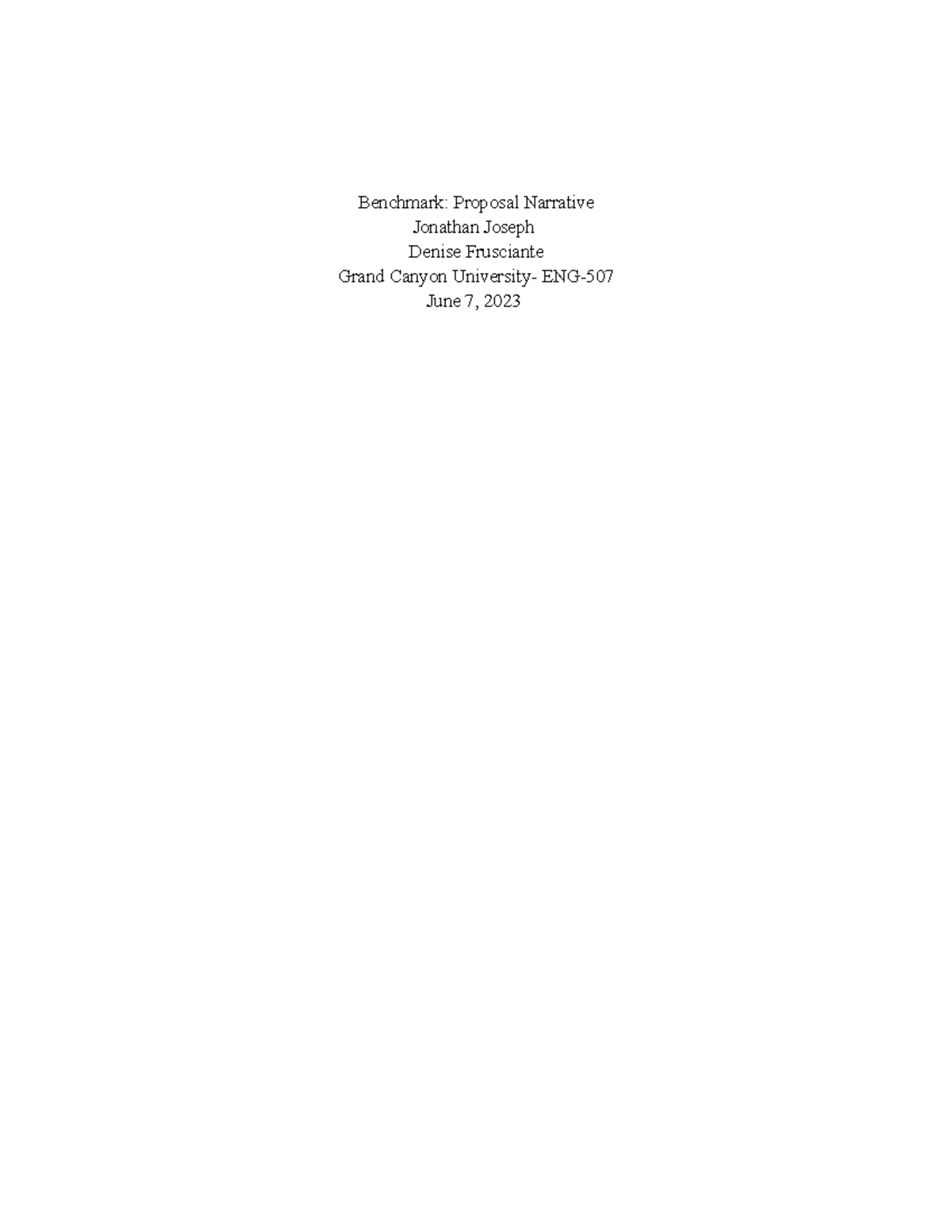 Benchmark Proposal Narrative - Jonathan Joseph Denise Frusciante Grand ...