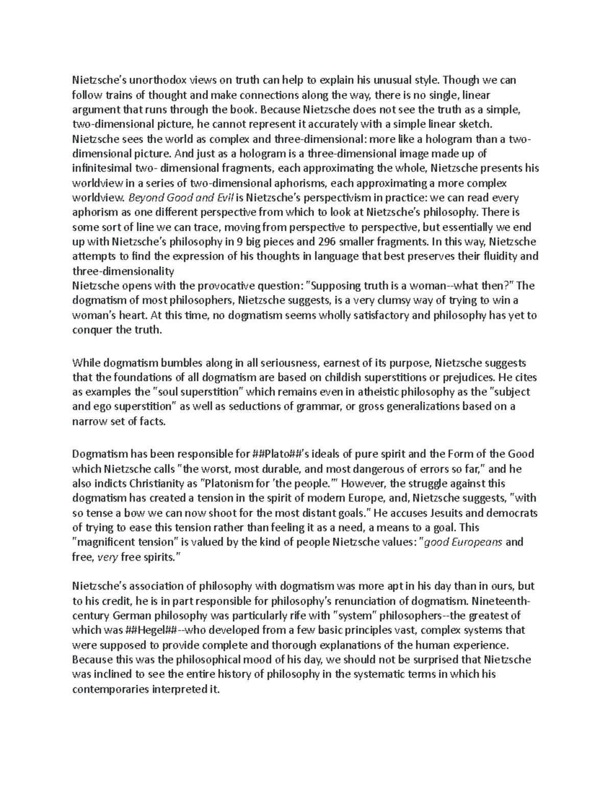 Philosophy 116 - Lecture Notes - Nietzsche's unorthodox views on truth ...