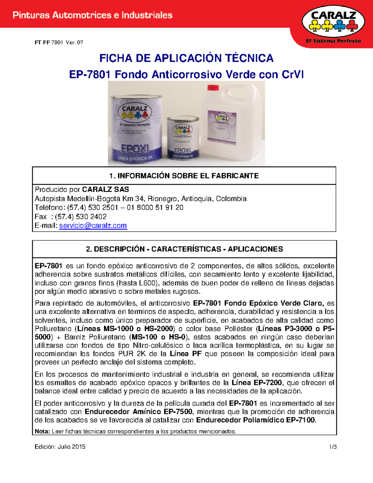 Ficha Tecnica Anticorrosivo Epoxico Verde Con Crvi 7801 V07 - FICHA DE ...