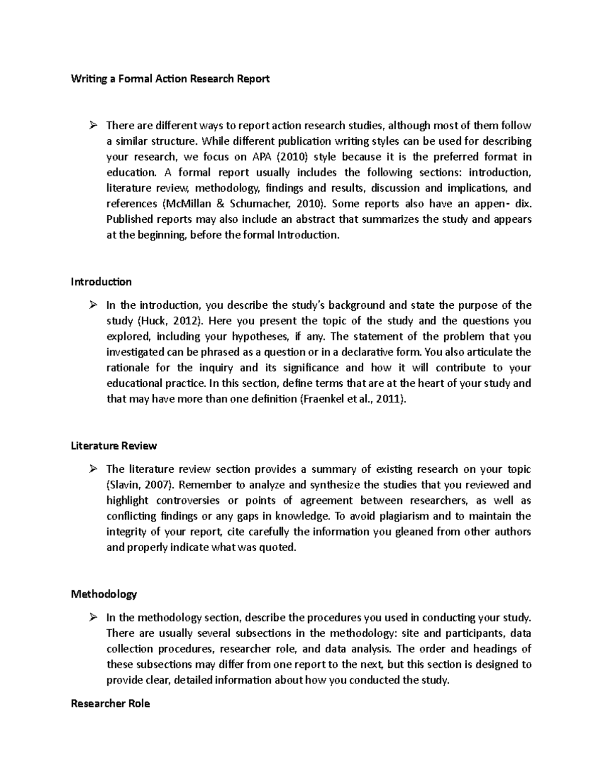 action research report writing format