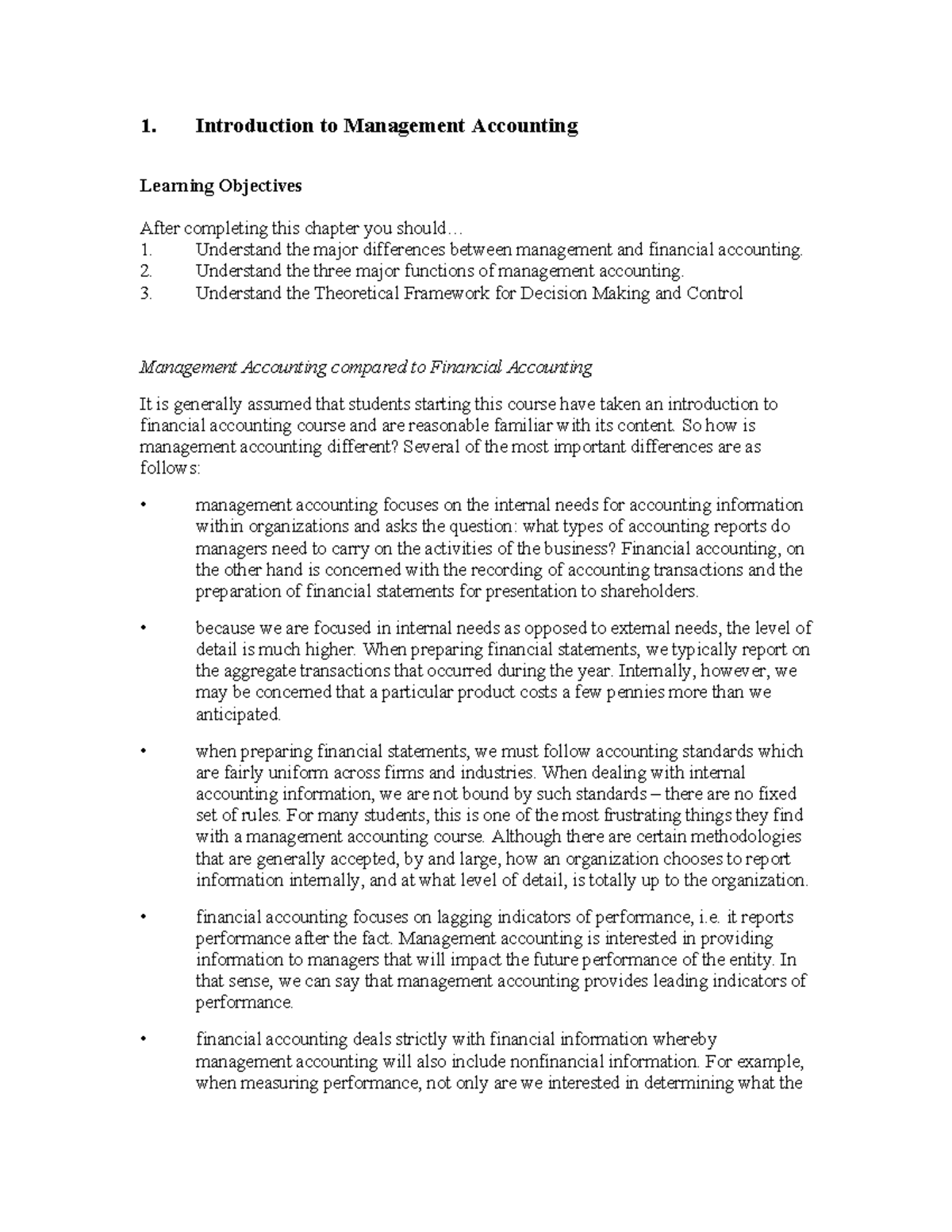 Ch1-3 - Lecture notes 1-3 - 1. Introduction to Management Accounting ...