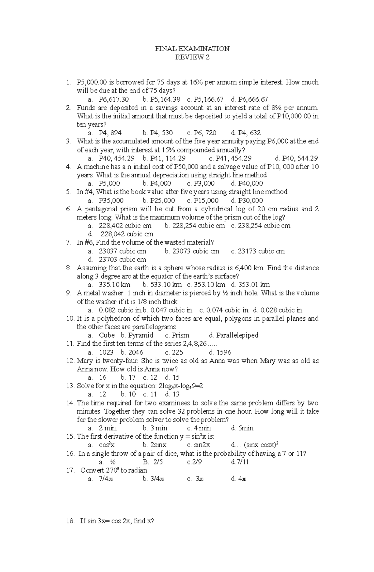 Geodetic Engineering Review EXAM Final FINAL EXAMINATION REVIEW 2 P5