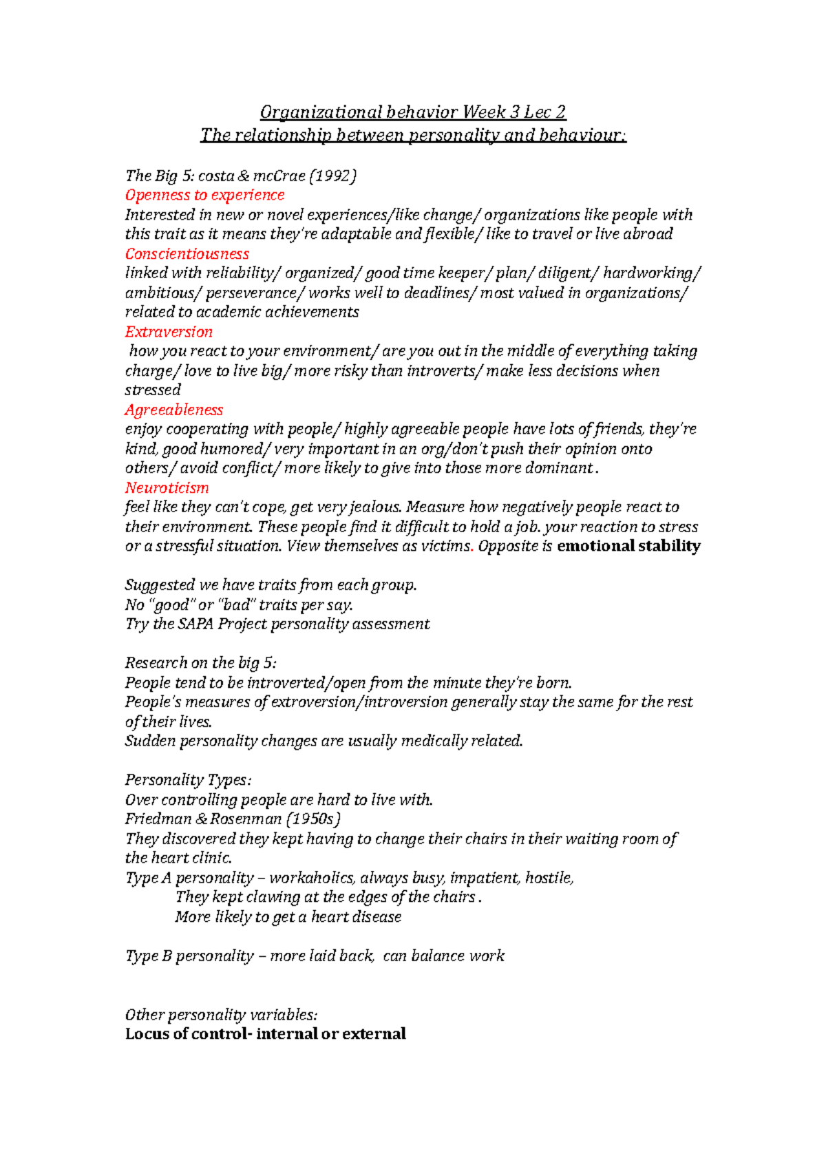 OB Week 3 lec 2 - Lecture notes 3.2 - Organizational behavior Week 3 ...