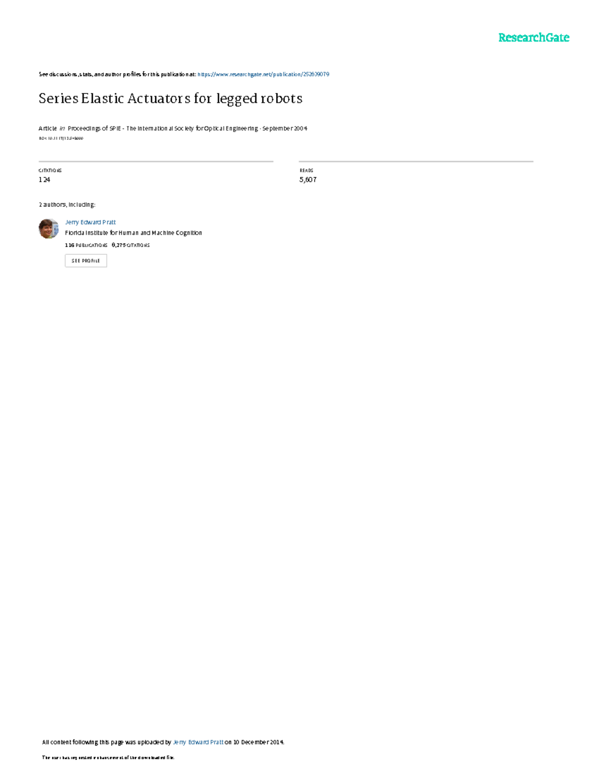 Series Elastic Actuators for legged robots See discussions, stats