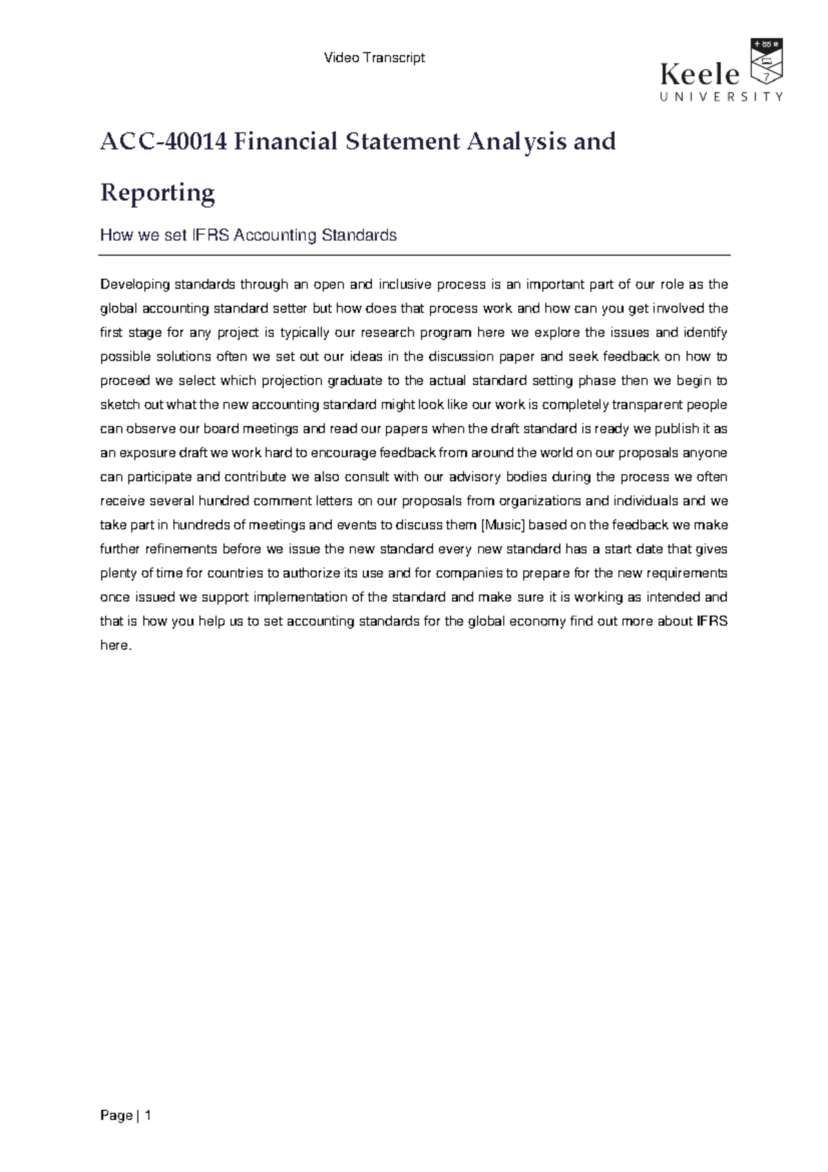 Acc40014 how we set IFRS accounting standards Transcript 1 Video