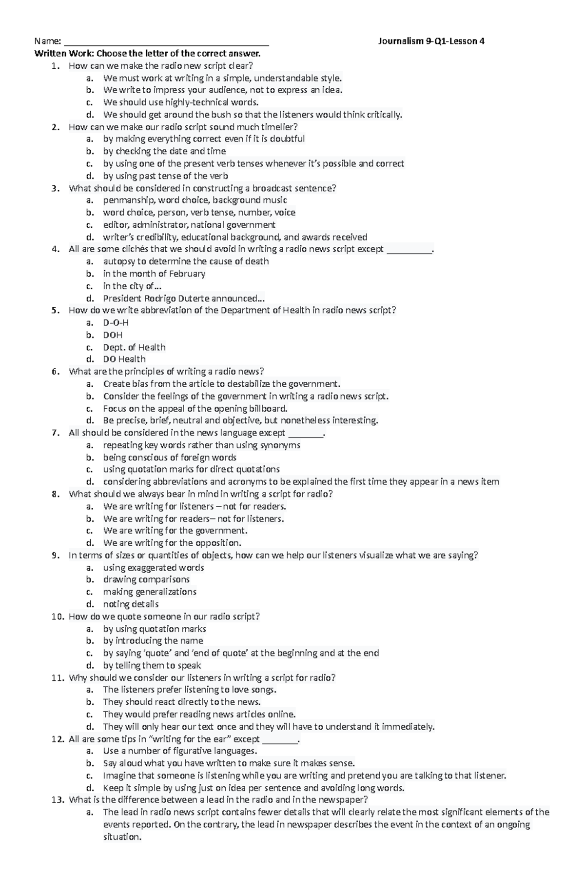 Q1-journ 9-written Work-lesson 4 - Name 