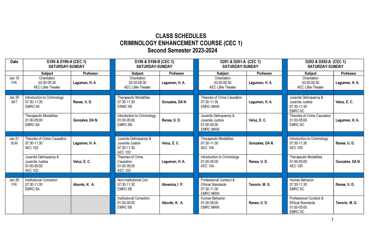 CEC1ClassSchedules2nd20232024 updated CLASS SCHEDULES