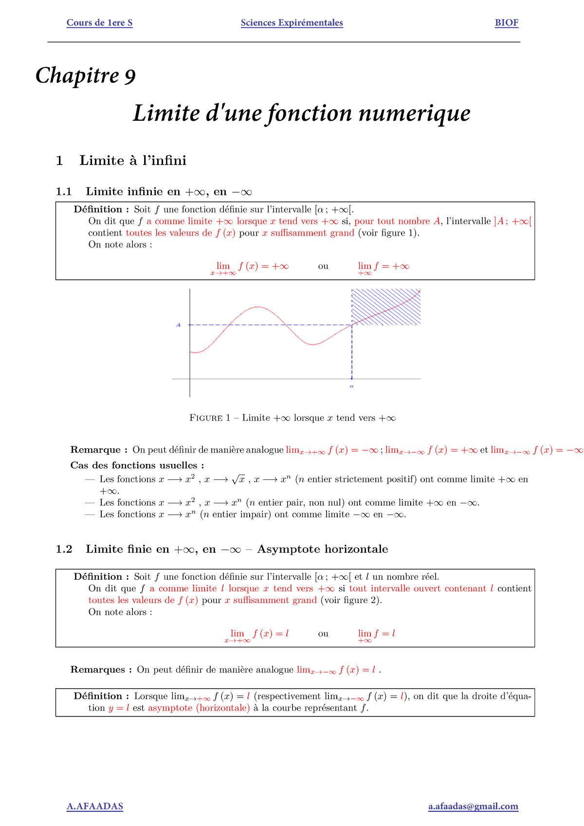 Cours Les Limites Dune Fonction 1bac Sx 1 - 1 Limite à L’infini 1 ...