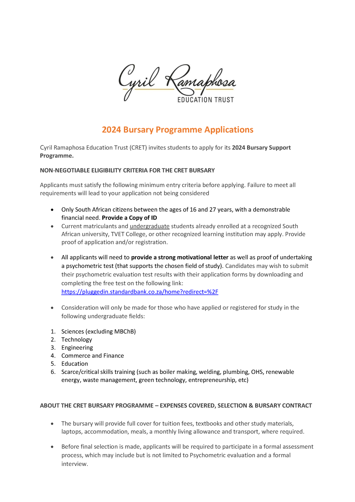 202205 CRET -Bursary-Application-Criteria V1 - 2024 Bursary Programme ...