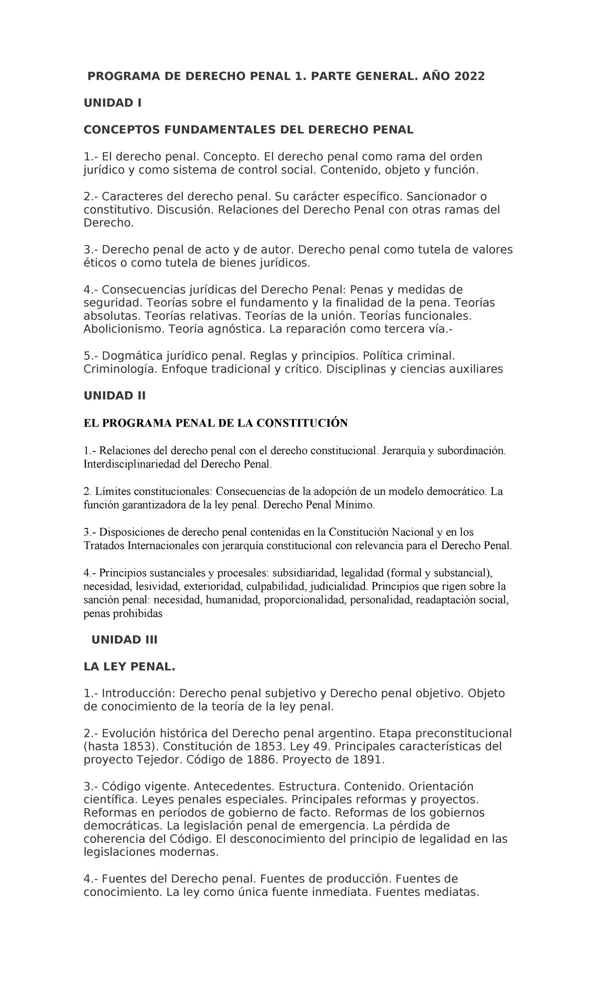 Programa Derecho Penal Parte General A O Programa De Derecho