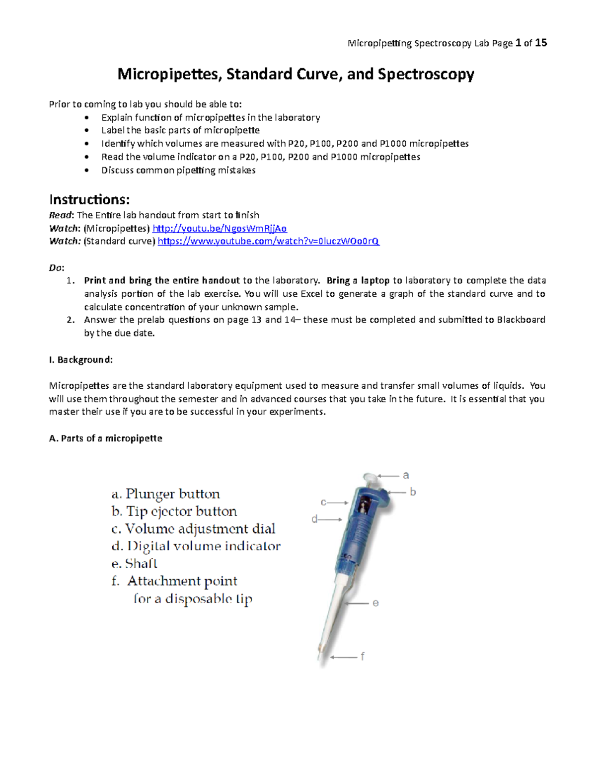 Micropipetting Spectroscopy Lab Spr2022 Micropipettes, Standard Curve