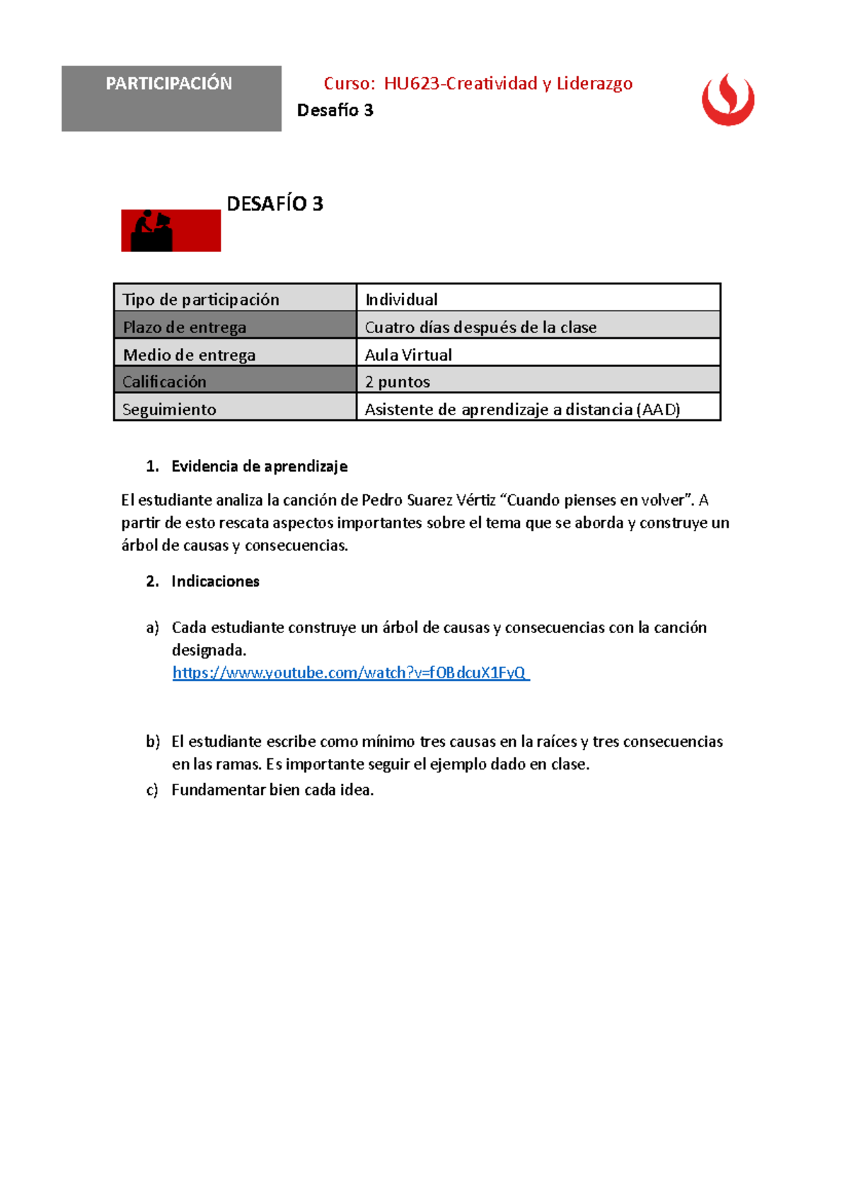 Desafio 3 - Semana 4 - Curso: HU623-Creatividad Y Liderazgo Desafío 3 ...