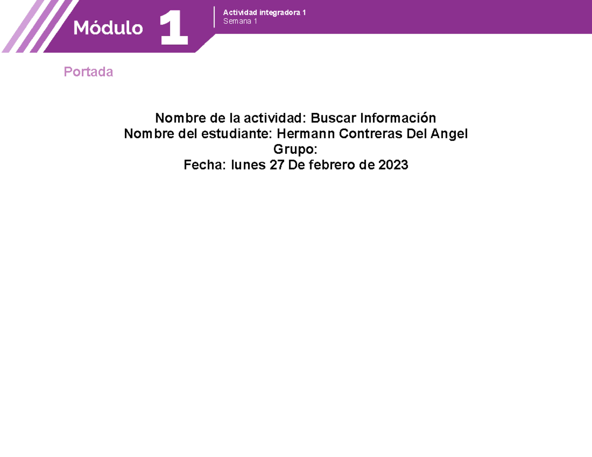 Actividad Integradora 1 Modulo 1 M1S1AI1 - Semana 1 Portada Nombre De ...