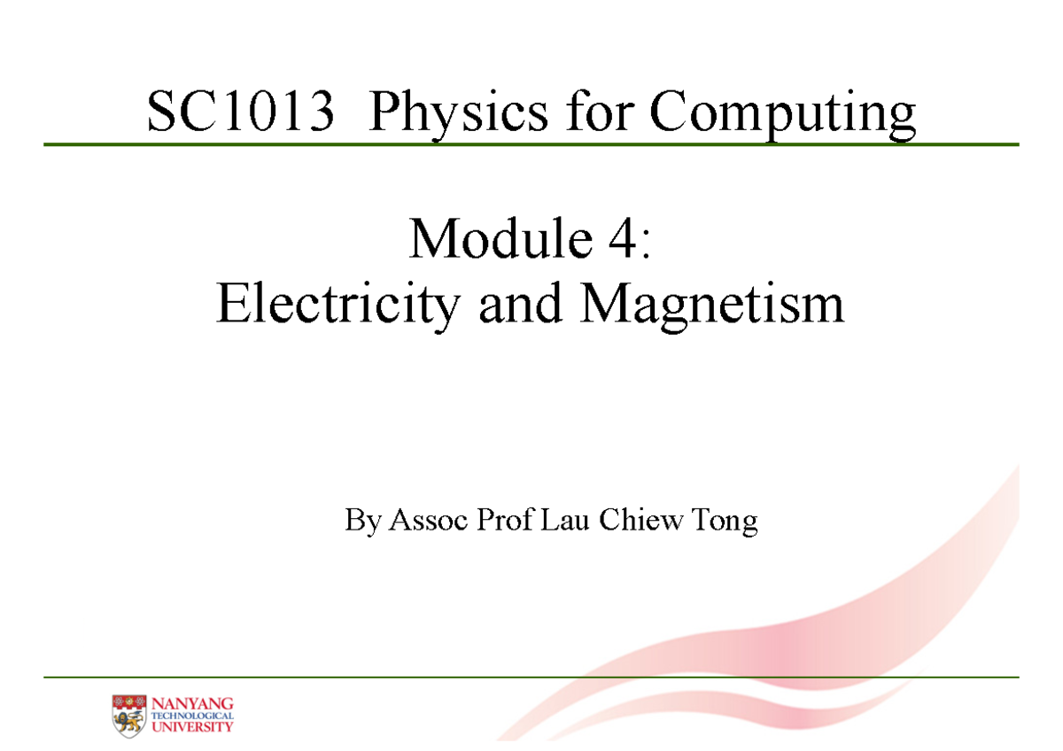 Chpt 6 Electricity & Magnetism - SC1013 Physics For Computing Module 4 ...