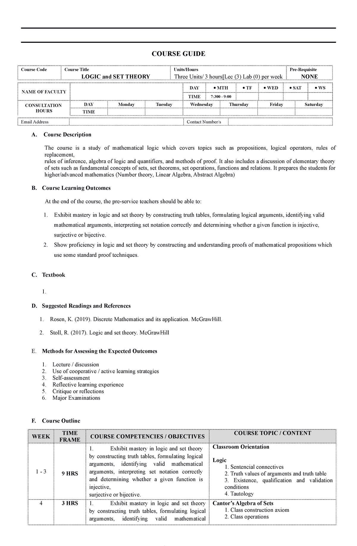 Logic and Set Theory - COURSE GUIDE Course Code Course Title Units ...