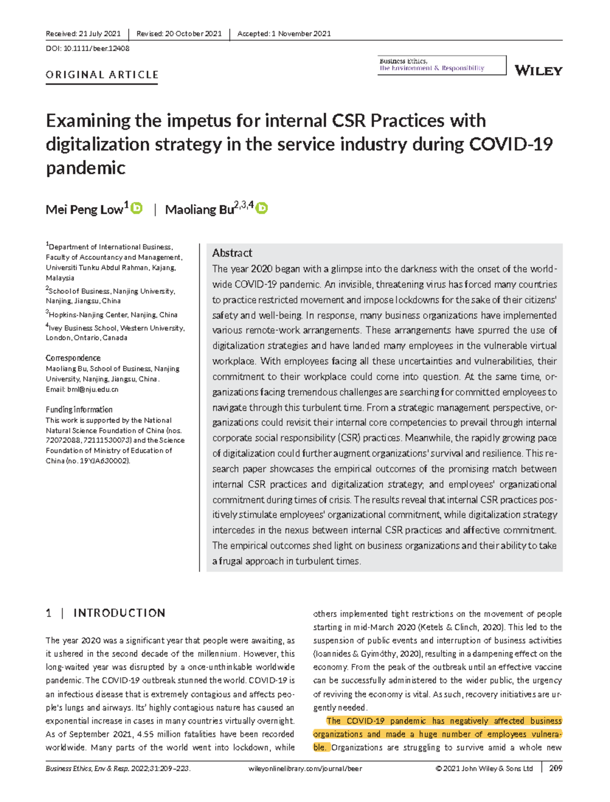 Journal article Business Ethics, Env & Resp. 2022;31209223