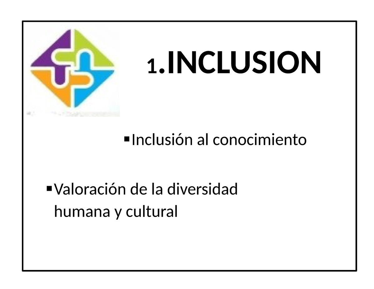 EJES Articuladores - 1 .INCLUSION Inclusión Al Conocimiento Valoración ...