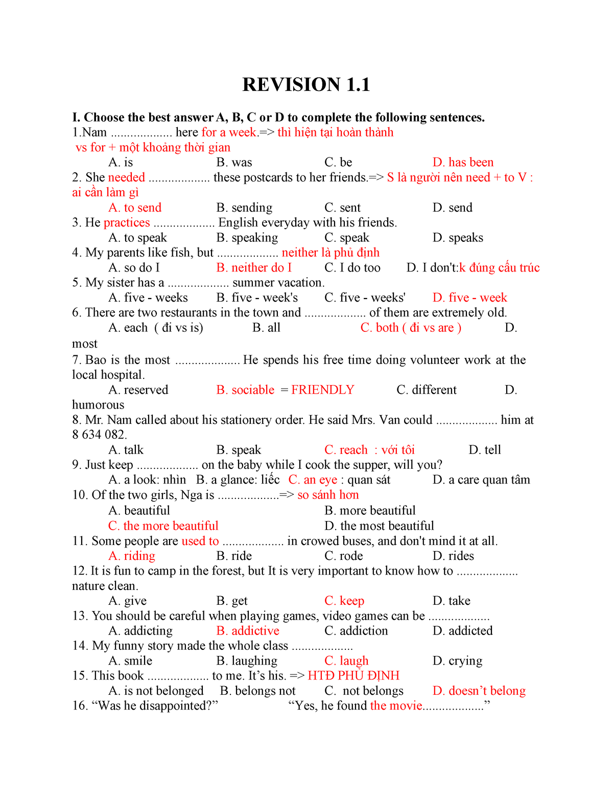 Revision 1 - 123 - REVISION 1. I. Choose The Best Answer A, B, C Or D ...