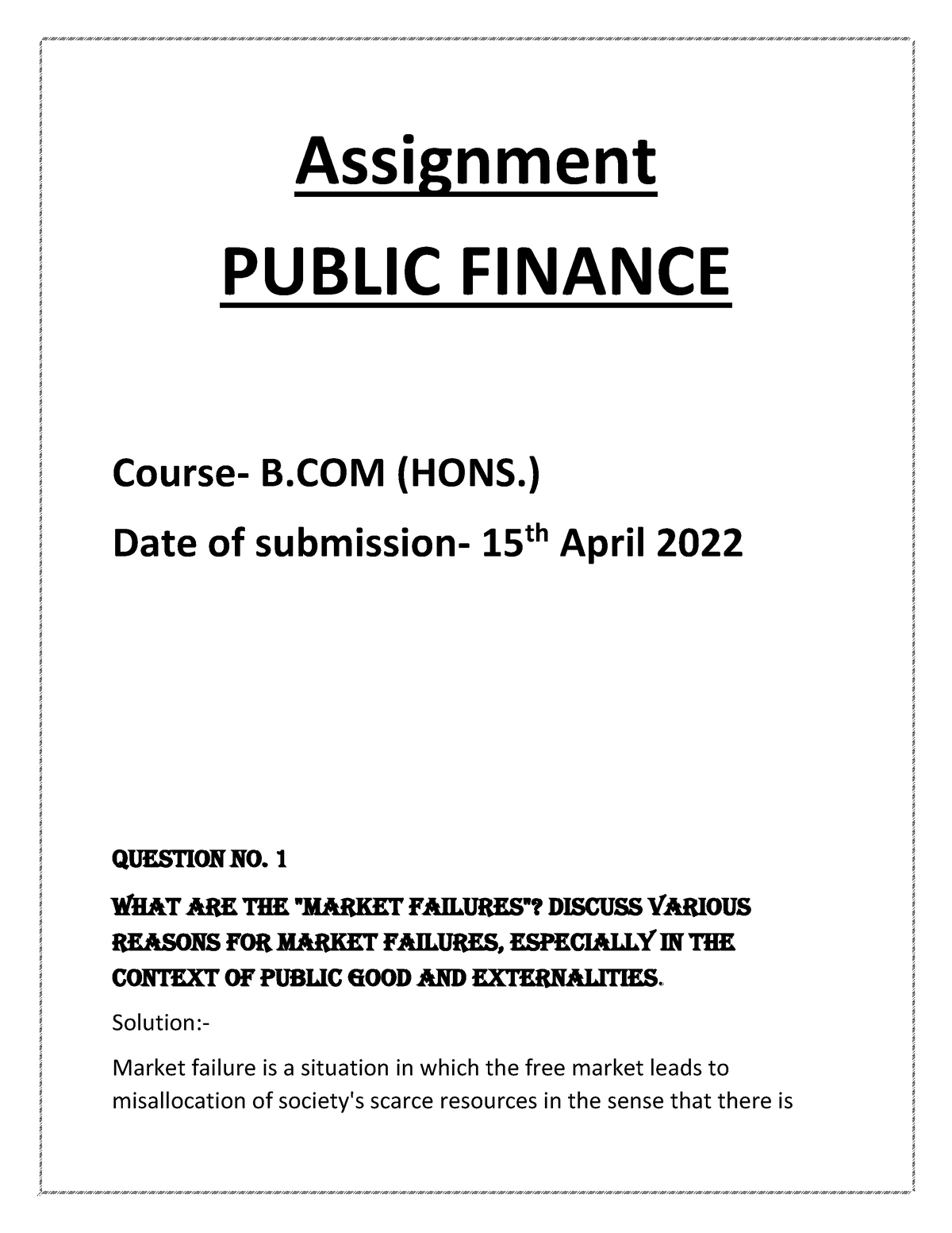 Public Finance B.com Hons - Assignment PUBLIC FINANCE Course- B (HONS ...