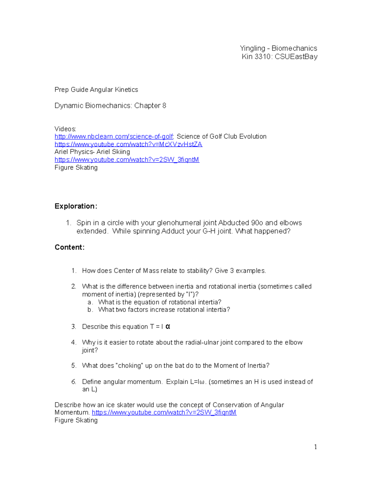 Angular Kinetics - Prep guide for lectures - Yingling - Biomechanics ...