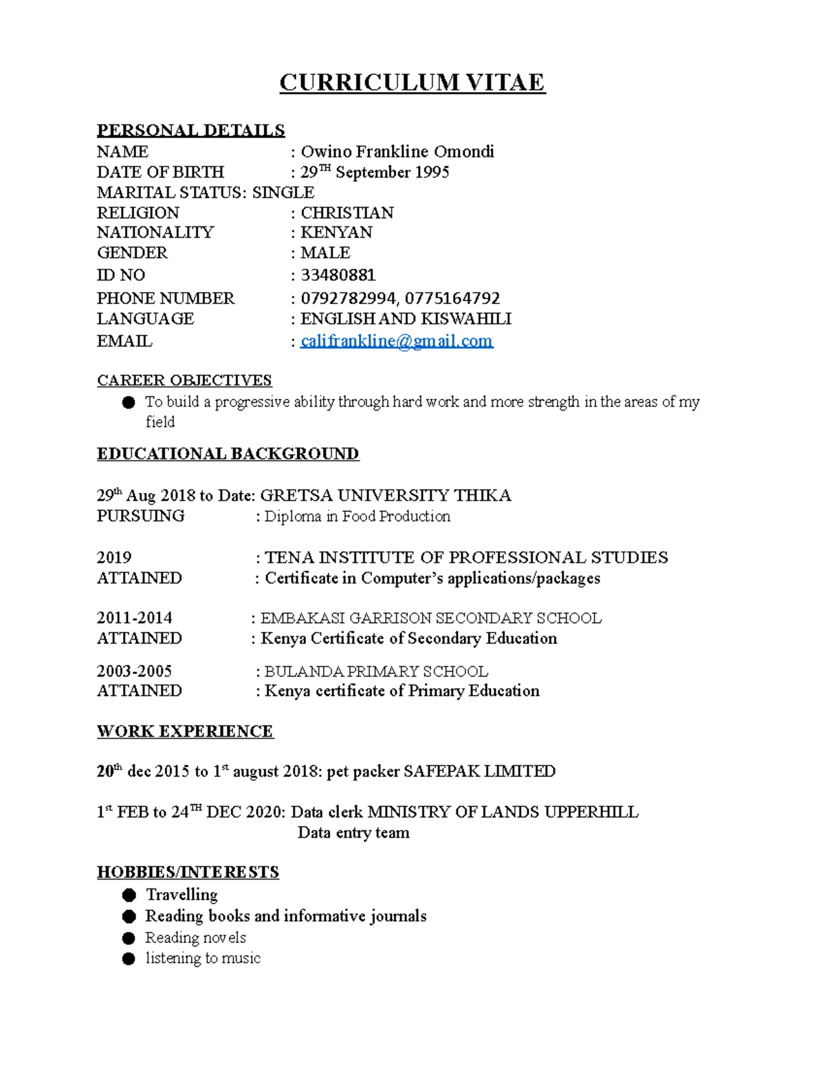 Khalif - Curriculum vitae - CURRICULUM VITAE PERSONAL DETAILS NAME ...